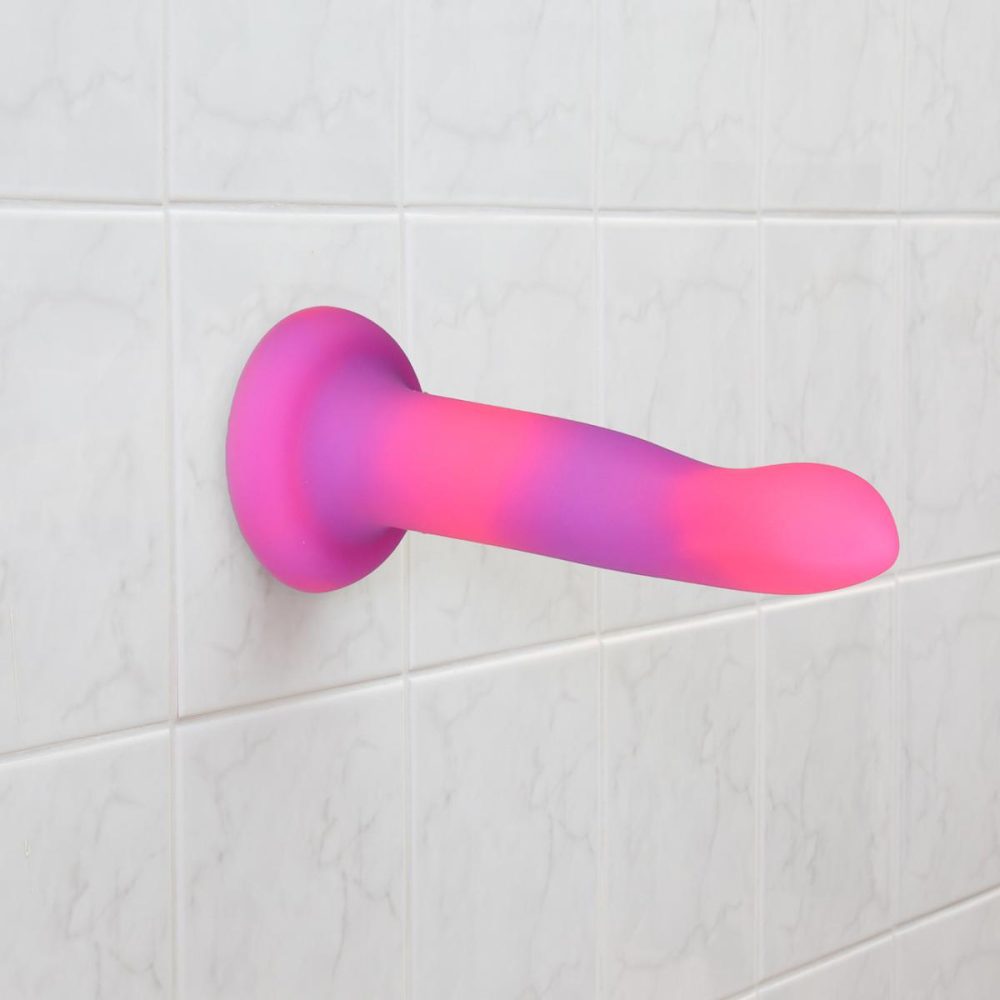 Non-Phallic Dildos | Rave Silicone 8" Glow In The Dark Bendable Suction Cup Dildo – Pink & Purple