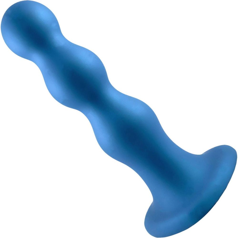 Non-Phallic Dildos | Strap-on-Me Hybrid Collection Ballsy Silicone Suction Cup Dildo – L Metallic Blue