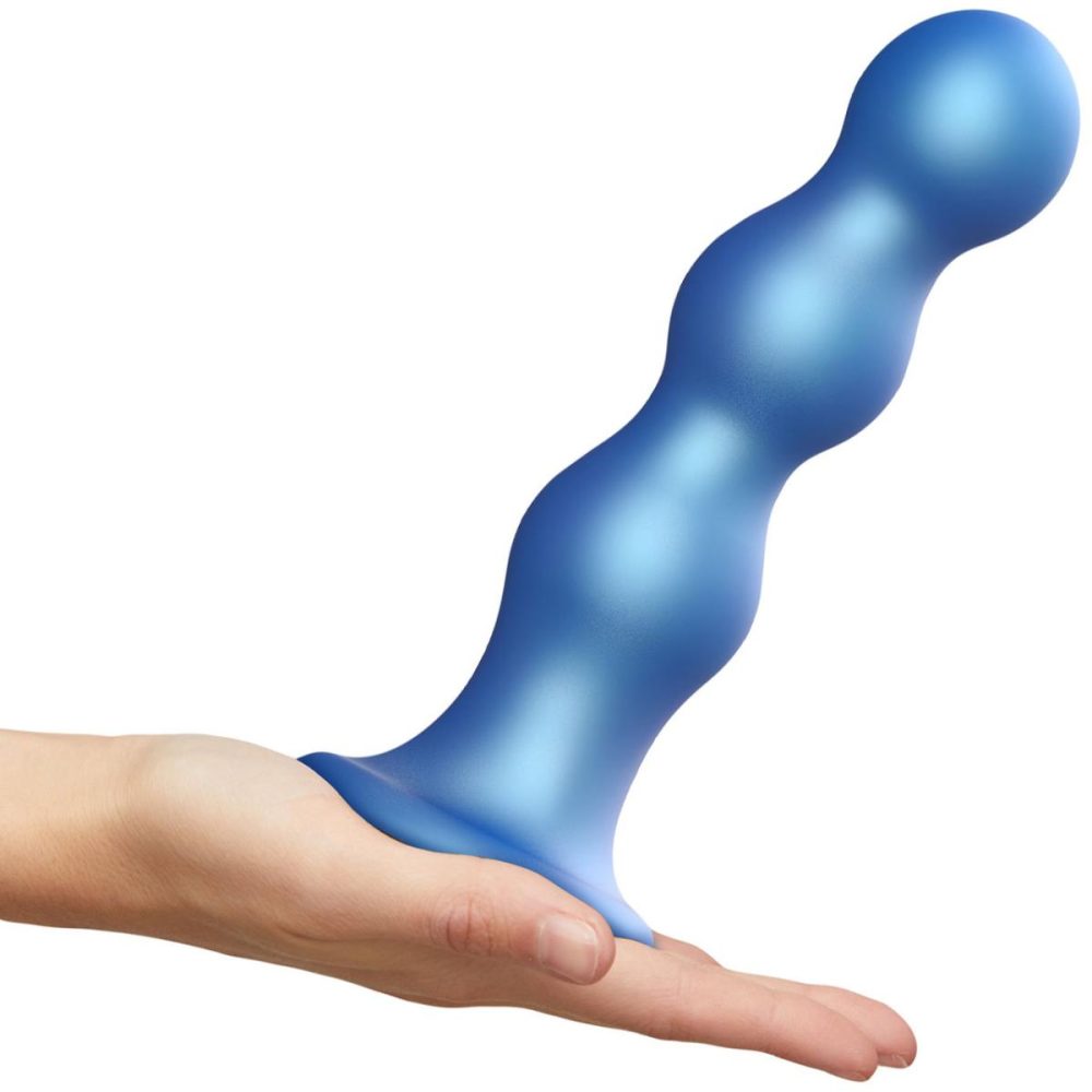 Non-Phallic Dildos | Strap-on-Me Hybrid Collection Ballsy Silicone Suction Cup Dildo – L Metallic Blue