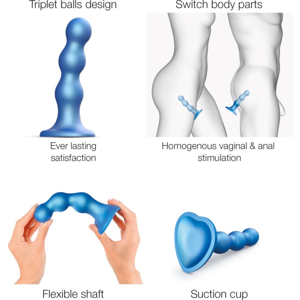 Non-Phallic Dildos | Strap-on-Me Hybrid Collection Ballsy Silicone Suction Cup Dildo – L Metallic Blue