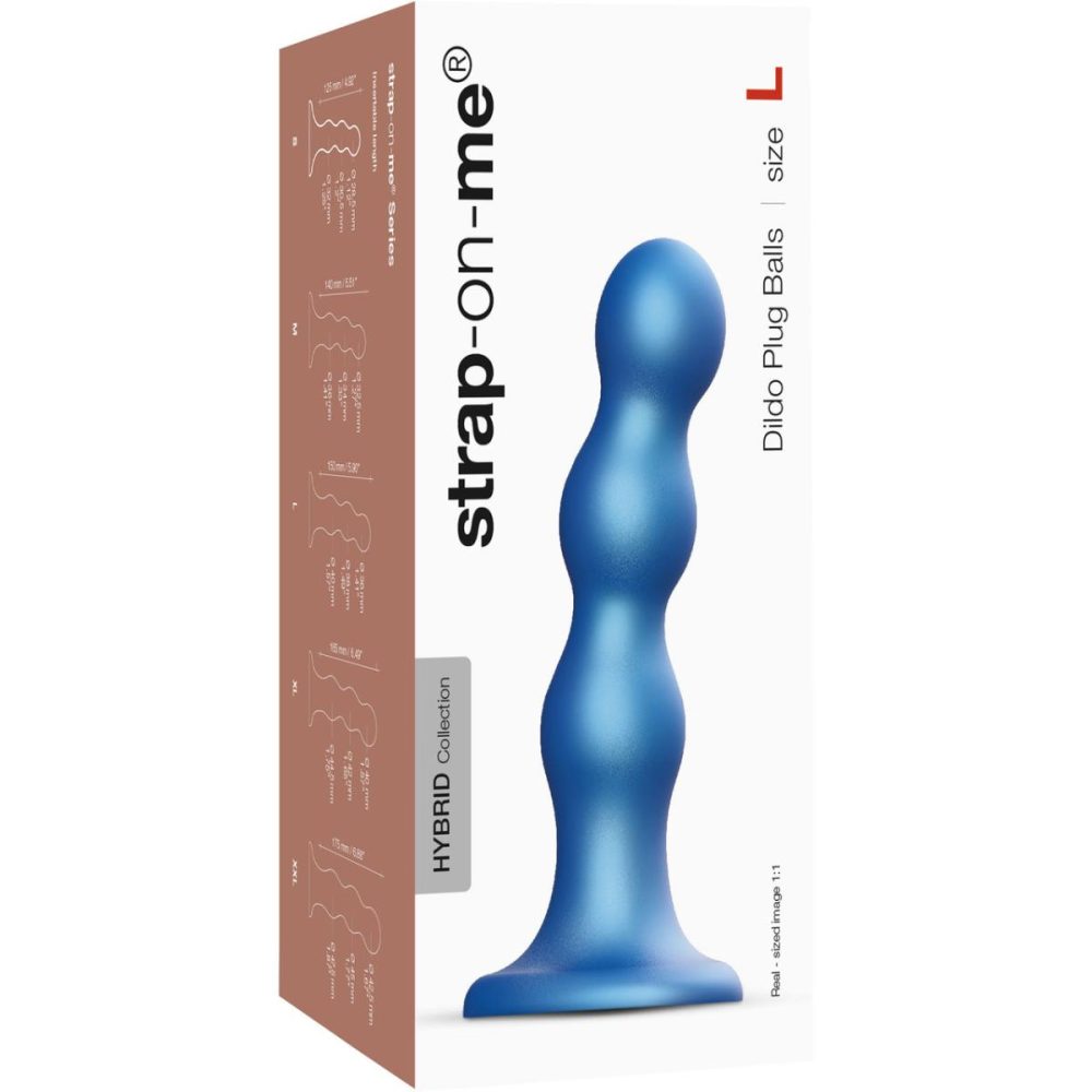 Non-Phallic Dildos | Strap-on-Me Hybrid Collection Ballsy Silicone Suction Cup Dildo – L Metallic Blue