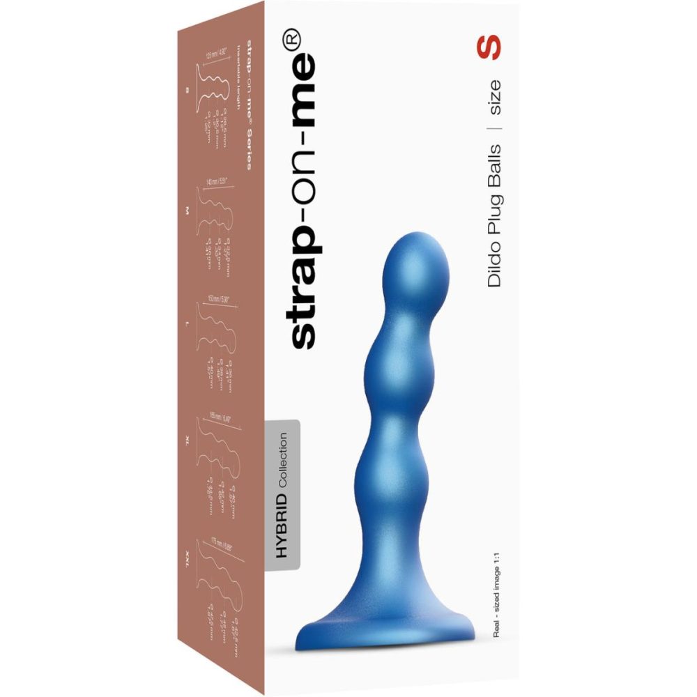 Non-Phallic Dildos | Strap-on-Me Hybrid Collection Ballsy Silicone Suction Cup Dildo – S Metallic Blue