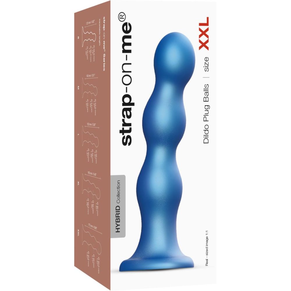 Non-Phallic Dildos | Strap-on-Me Hybrid Collection Ballsy Silicone Suction Cup Dildo – XXL Metallic Blue