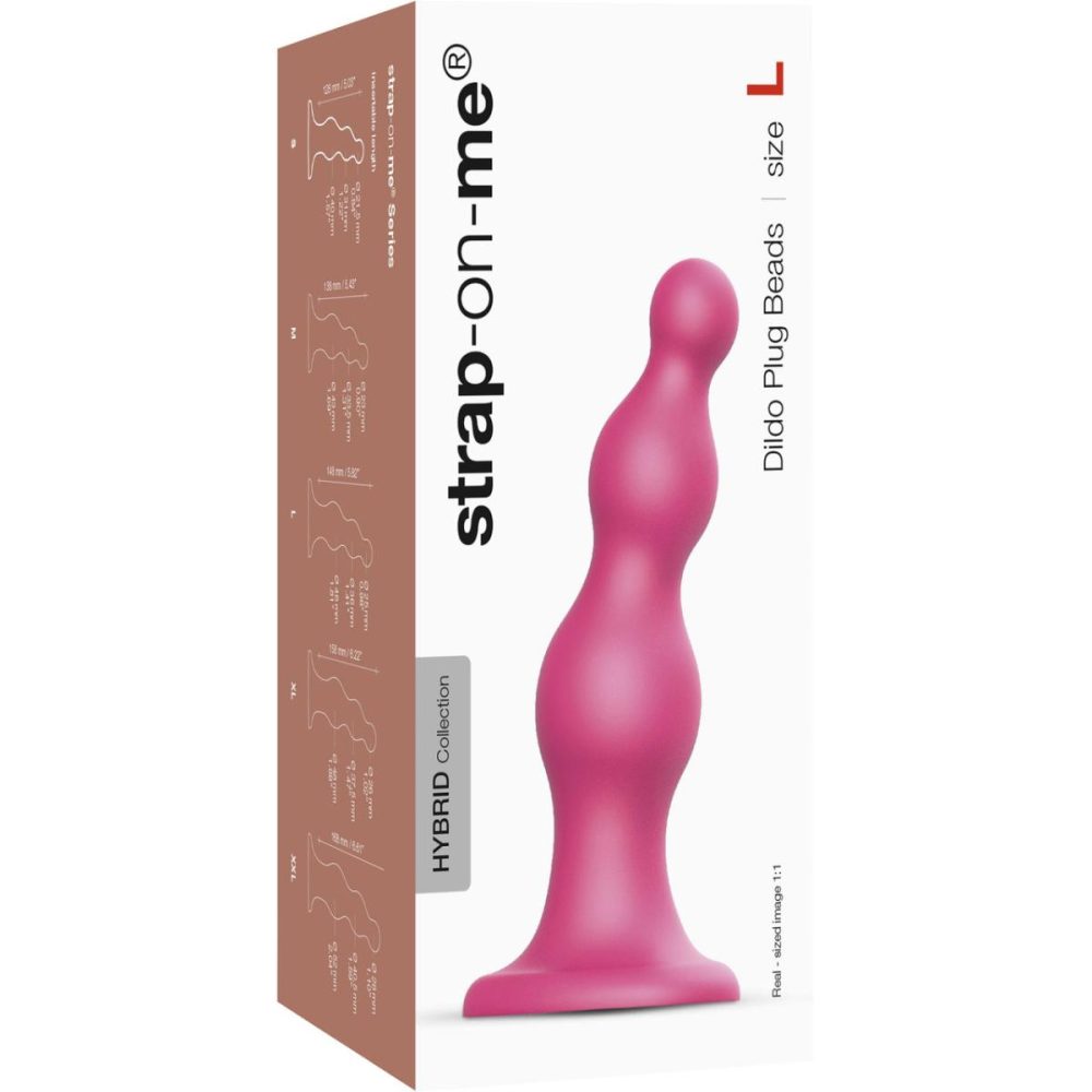 Non-Phallic Dildos | Strap-on-Me Hybrid Collection Beads Silicone Suction Cup Dildo – L Metallic Raspberry Pink