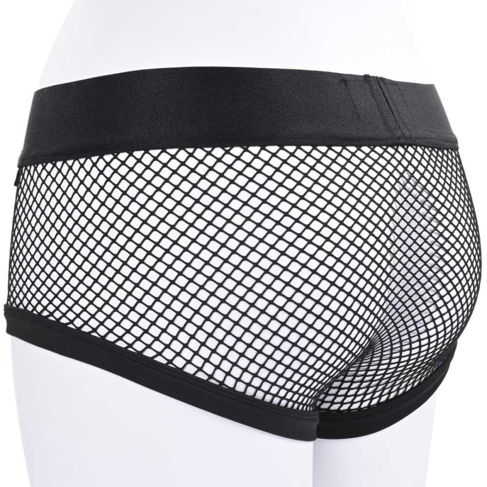 Panty & Brief Style Harnesses | EM.EX. Fit Harness Fishnet Strap-On Harness Brief – Large, Waists 28" to 31"