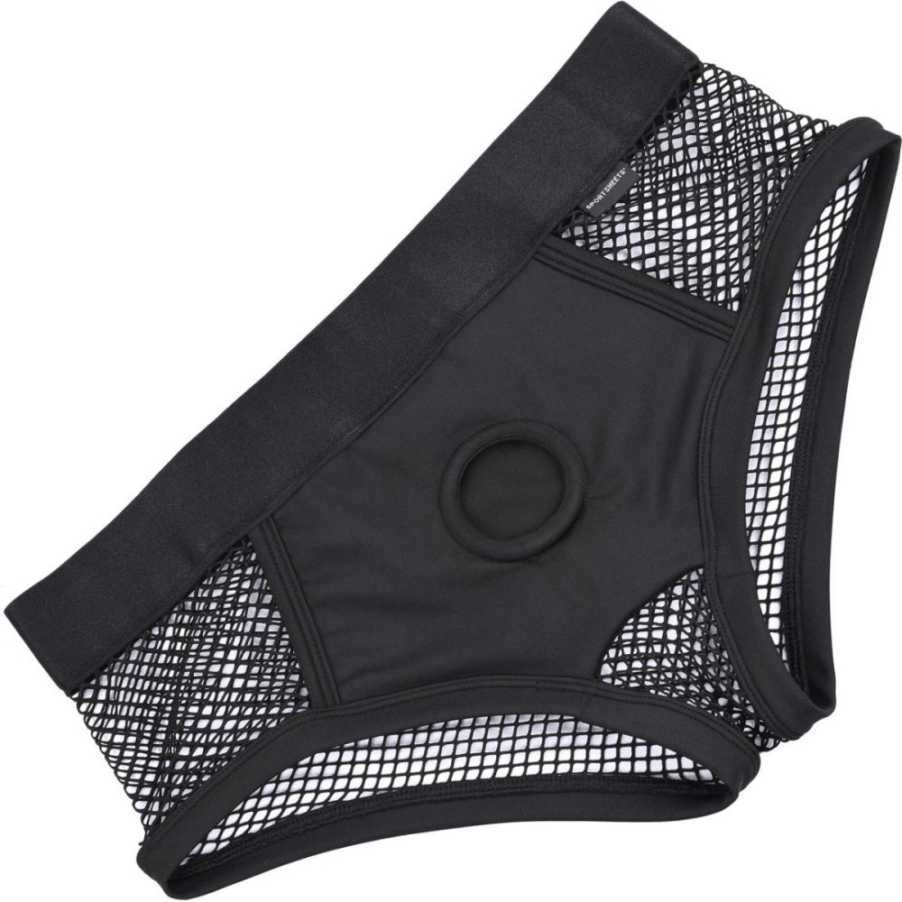 Panty & Brief Style Harnesses | EM.EX. Fit Harness Fishnet Strap-On Harness Brief – X-Large, Waists 31" to 34"