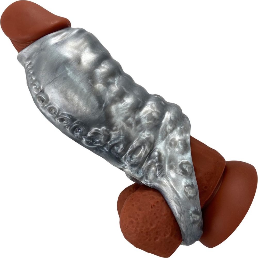 Penis Toys | Leviathan Platinum Silicone Penis Sheath – Medium, Silver