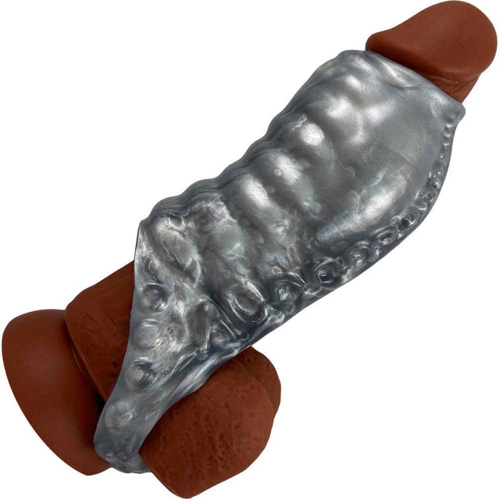 Penis Toys | Leviathan Platinum Silicone Penis Sheath – Medium, Silver