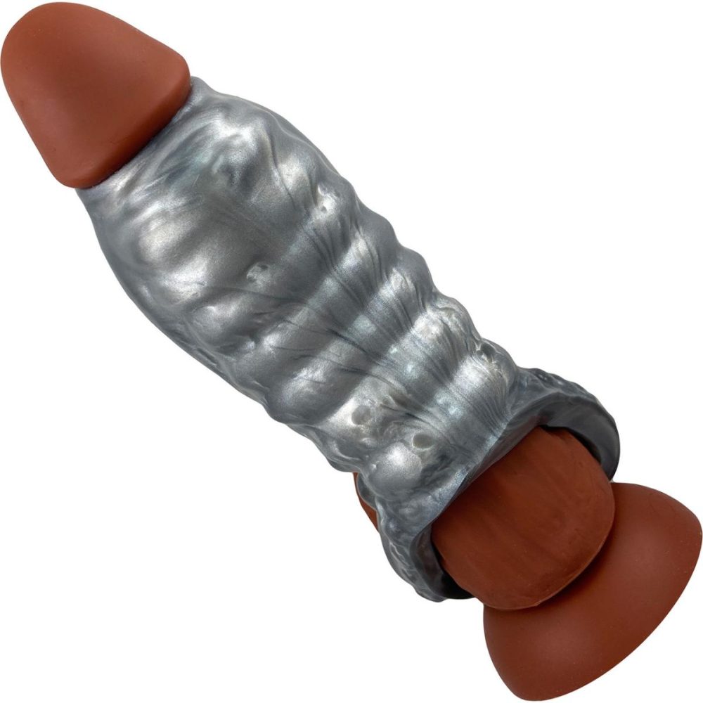 Penis Toys | Leviathan Platinum Silicone Penis Sheath – Medium, Silver