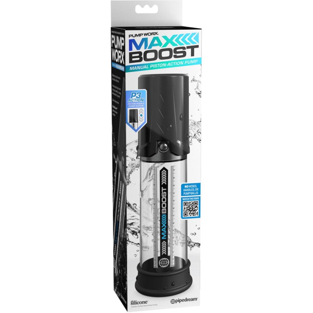 Penis Toys | Pump Worx Max Boost Penis Pump – Black & Clear