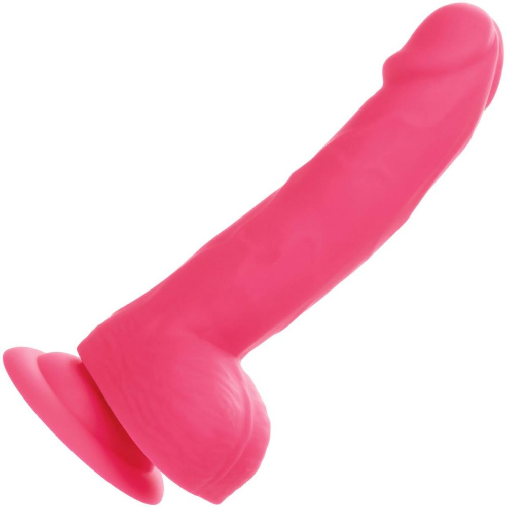 Realistic Dildos | Neon Silicone Studs 6" Realistic Suction Cup Dildo With Balls – Pink