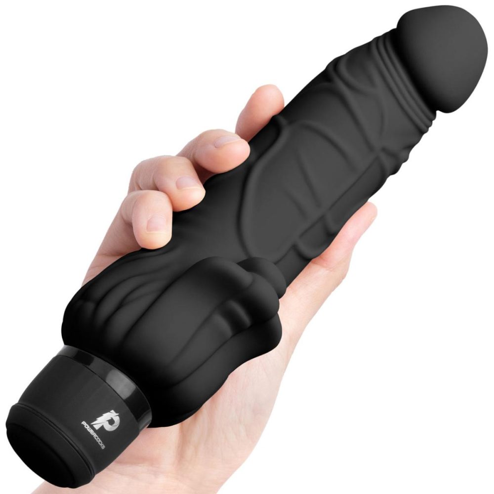 Realistic Vibrators | Realistic Silicone Waterproof Rechargeable 7" Vibrator With Clitoral Stimulator – Black