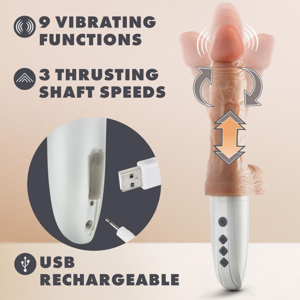 Remote Control Vibrators | Dr. Skin Dr. Hammer 7" Thrusting, Vibrating, Warming Dildo With Suction Cup, Handle & Remote