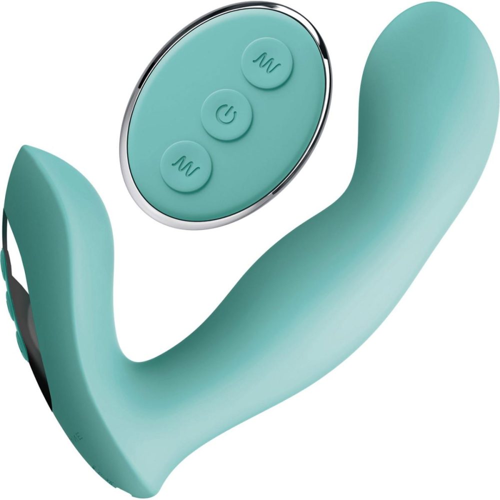 Remote Control Vibrators | JimmyJane Pulsus G-Spot Rechargeable Silicone Dual Stimulation Vibrator With Remote – Teal