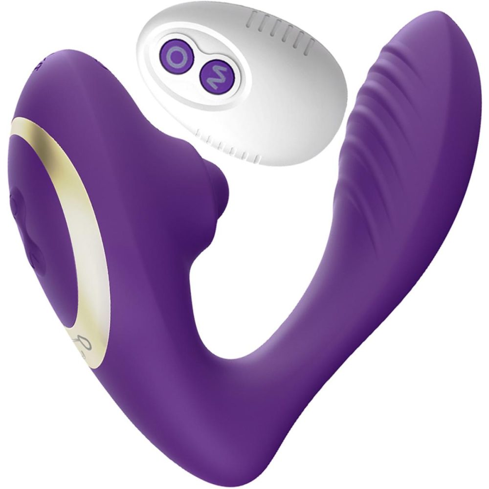 Remote Control Vibrators | OG Pop Silicone Dual Stim G-Spot Vibrator With Clitoral Tapper & Remote – Purple