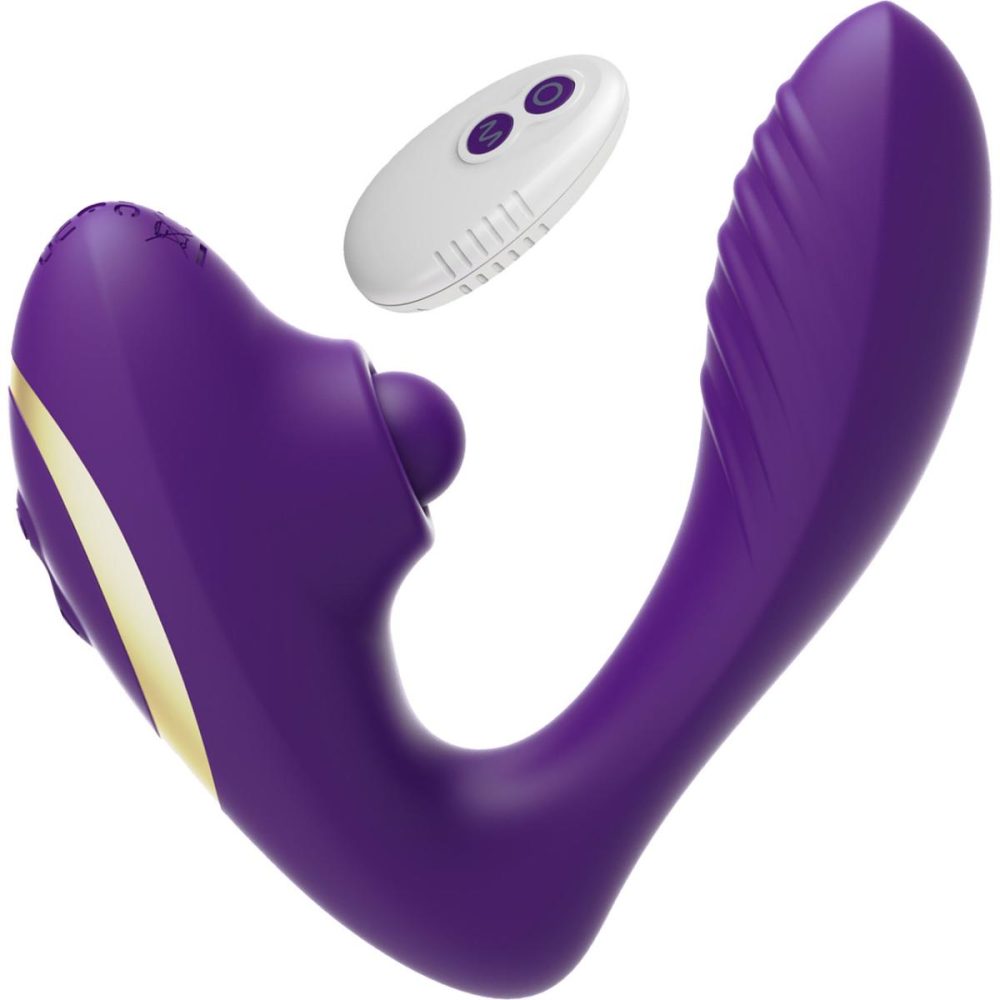 Remote Control Vibrators | OG Pop Silicone Dual Stim G-Spot Vibrator With Clitoral Tapper & Remote – Purple