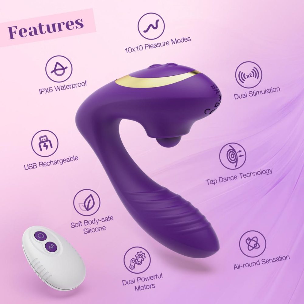 Remote Control Vibrators | OG Pop Silicone Dual Stim G-Spot Vibrator With Clitoral Tapper & Remote – Purple