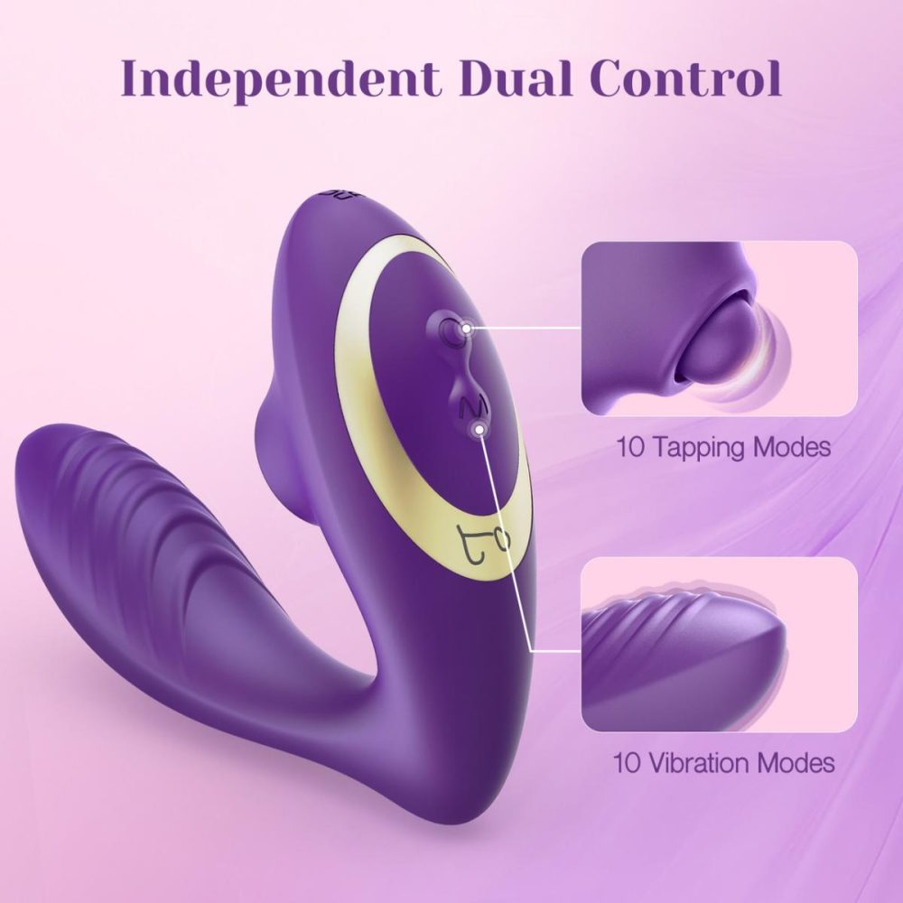 Remote Control Vibrators | OG Pop Silicone Dual Stim G-Spot Vibrator With Clitoral Tapper & Remote – Purple