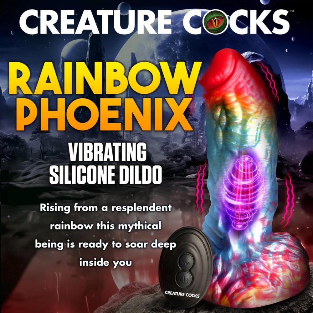 Remote Control Vibrators | Rainbow Phoenix 6.75" Rechargeable Vibrating Silicone Suction Cup Dildo With Remote