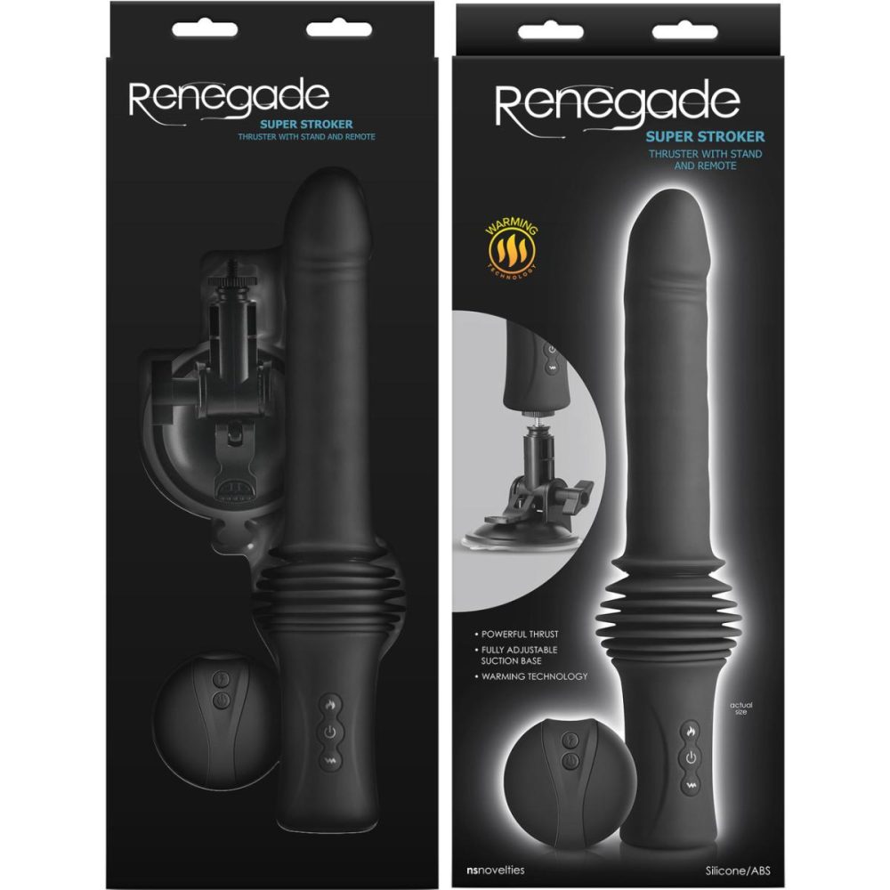 Remote Control Vibrators | Renegade Super Stroker Thrusting Silicone Vibrator With Warming Feature, Suction Mount & Remote – Black