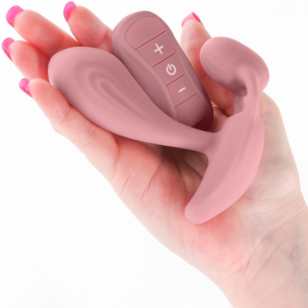 Remote Control Vibrators | Secrets Echo Silicone G-Spot Vibrator With Clitoral Stimulator & Remote – Dusty Rose