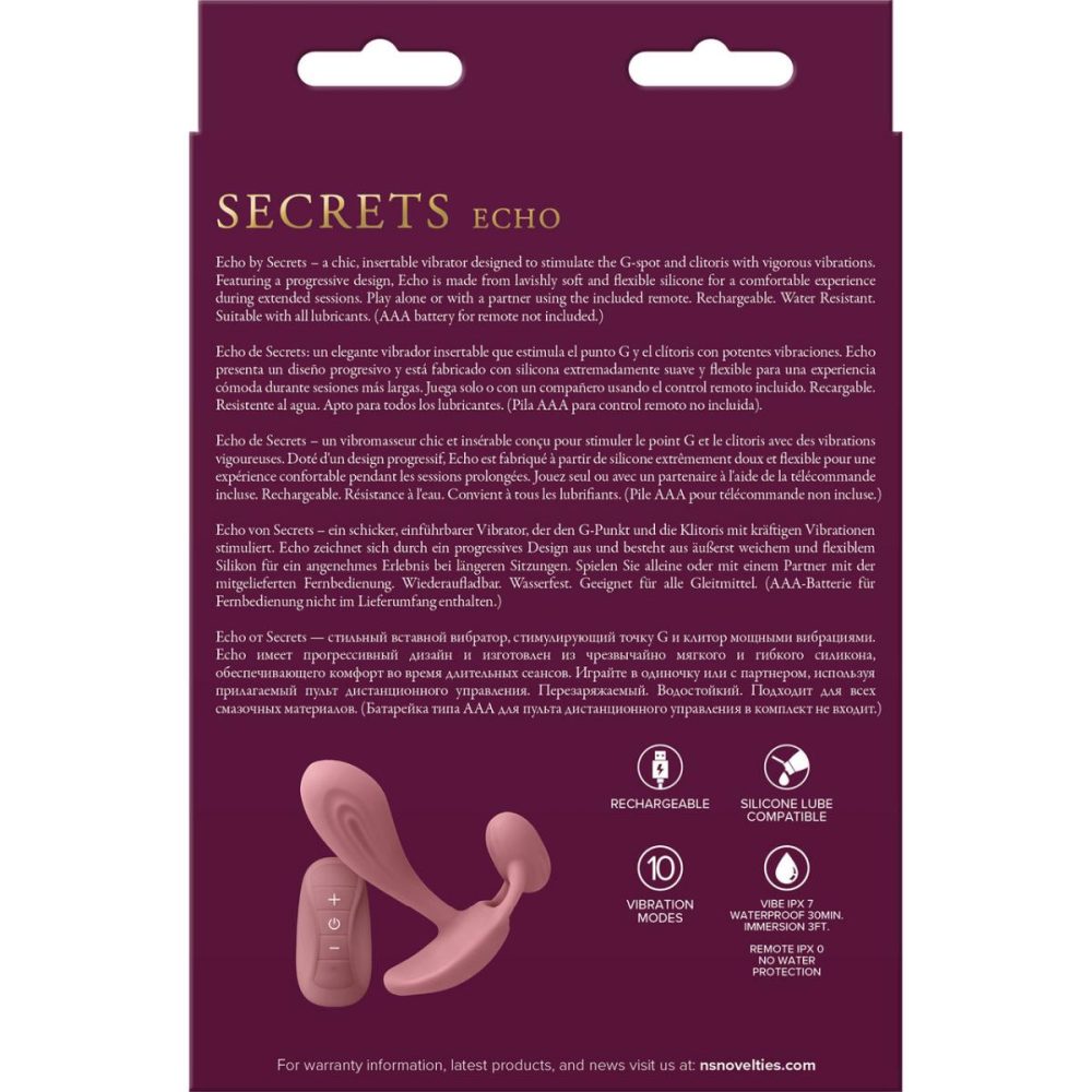 Remote Control Vibrators | Secrets Echo Silicone G-Spot Vibrator With Clitoral Stimulator & Remote – Dusty Rose