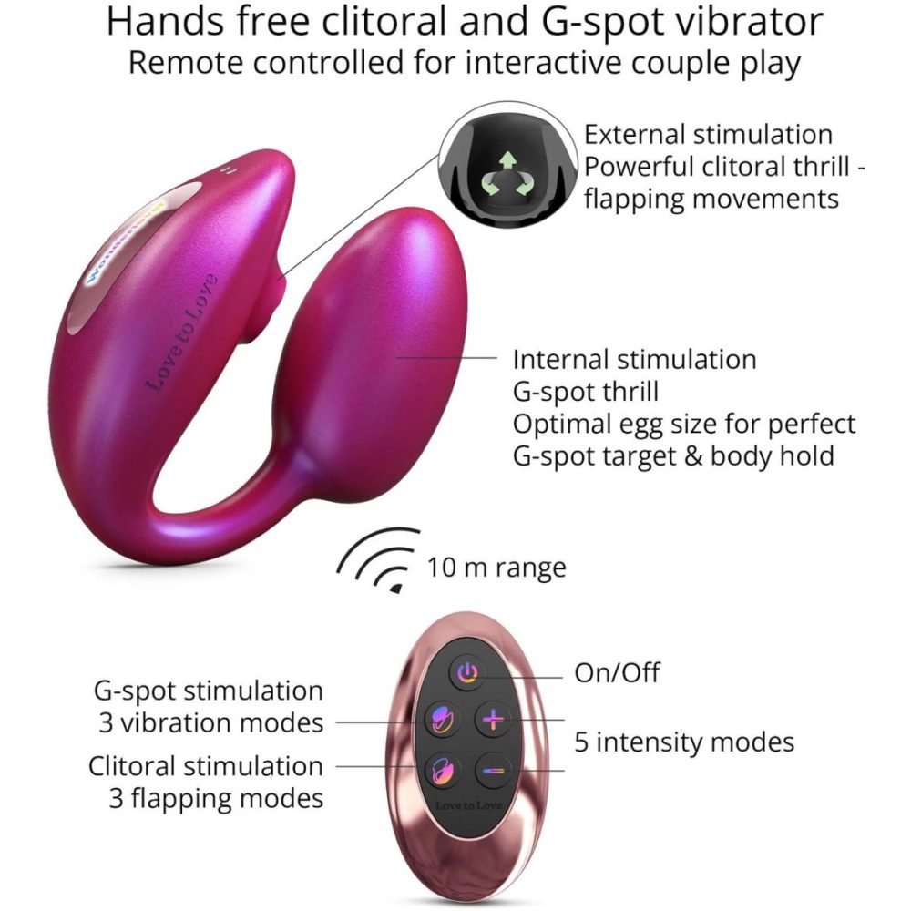 Remote Control Vibrators | Wonderlover Air Pulse Clitoral Stimulator & Vibrating G-Spot Egg Love To Love – Iridescent Berry