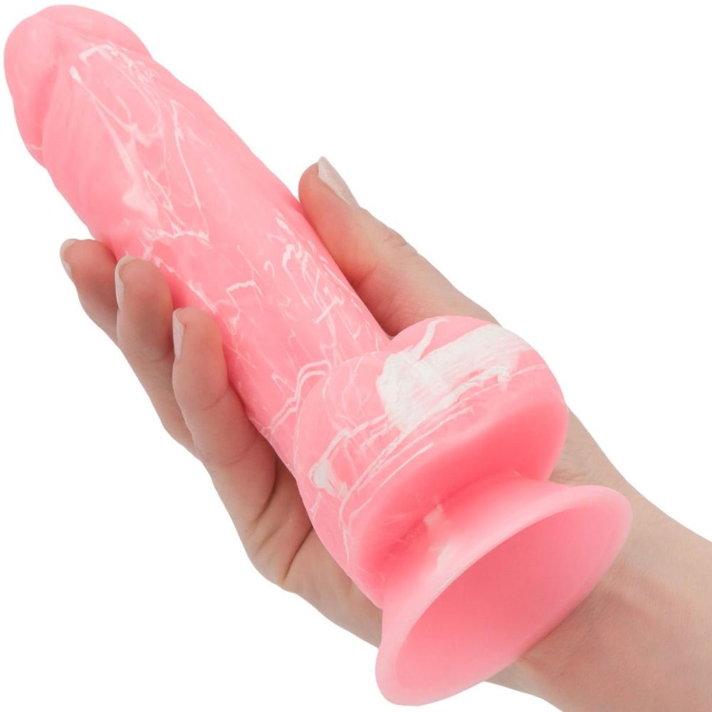 Semi-Realistic Dildos | – Brandon 7.5" Glow In The Dark Silicone Suction Cup Dildo With Balls – Pink