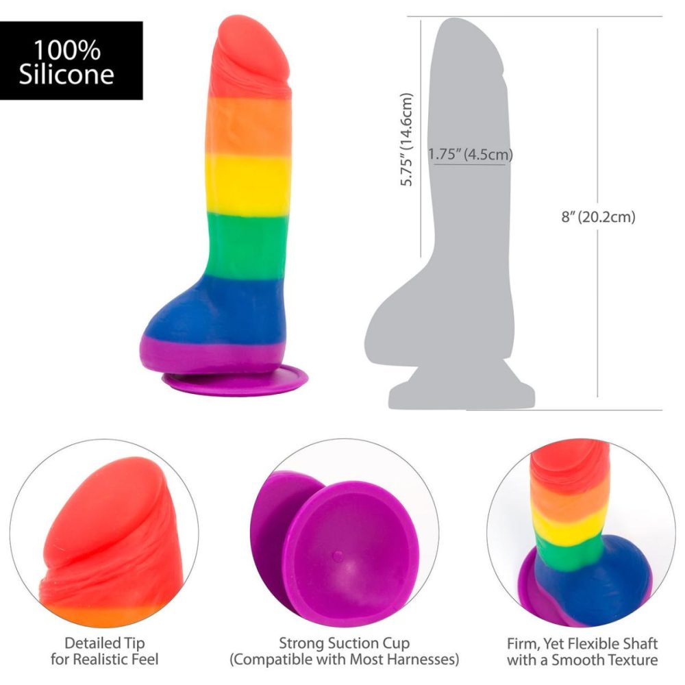 Semi-Realistic Dildos | – Justin 8" Silicone Suction Cup Dildo With Balls – Pride