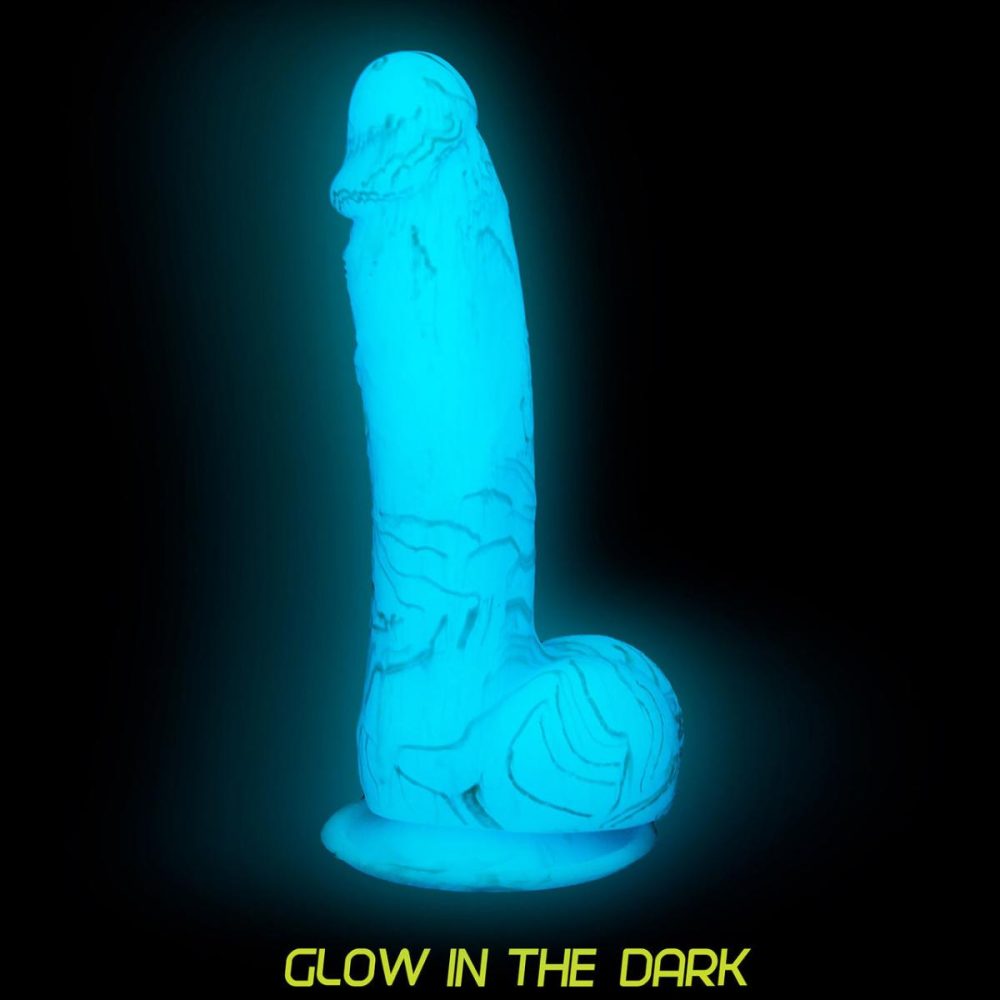 Semi-Realistic Dildos | – Luke 7.5" Glow In The Dark Silicone Suction Cup Dildo With Balls – Blue