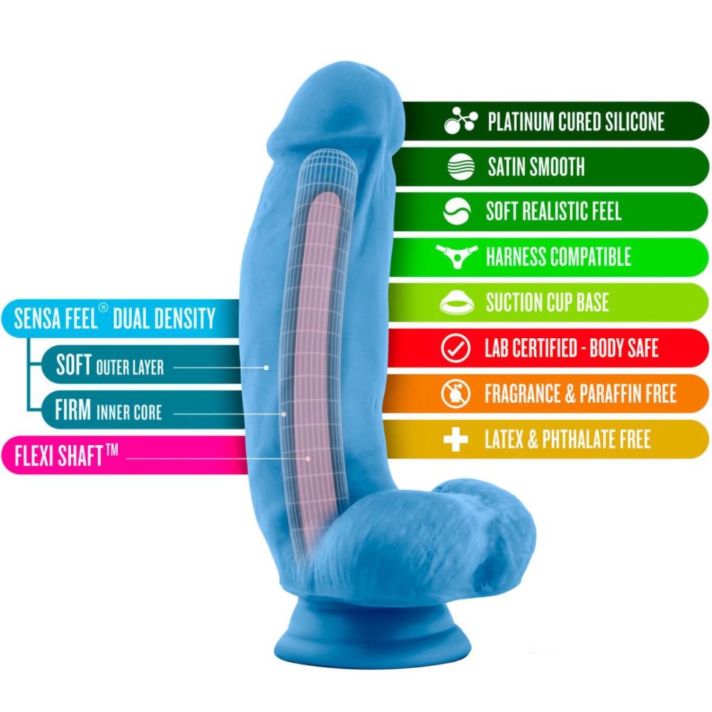 Semi-Realistic Dildos | Neo Elite 7 Inch Dual Density Realistic Silicone Dildo With Balls by – Neon Blue