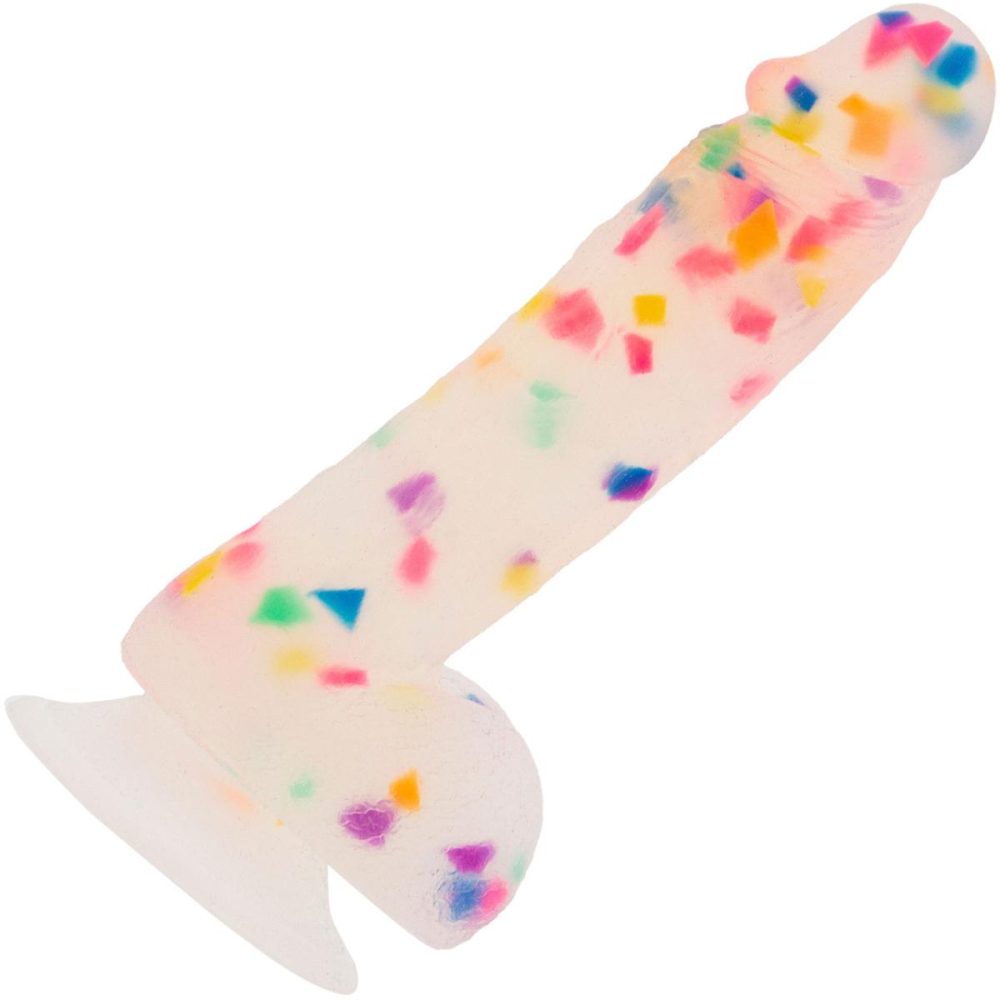 Semi-Realistic Dildos | – Party Marty 7.5" Silicone Suction Cup Dildo With Balls – Frost & Confetti