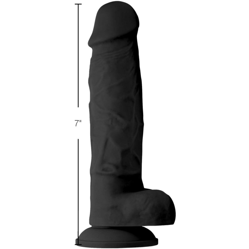 Semi-Realistic Dildos | Power Pecker 7" Silicone Suction Cup Dildo With Balls – Black