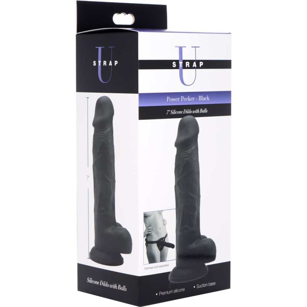 Semi-Realistic Dildos | Power Pecker 7" Silicone Suction Cup Dildo With Balls – Black