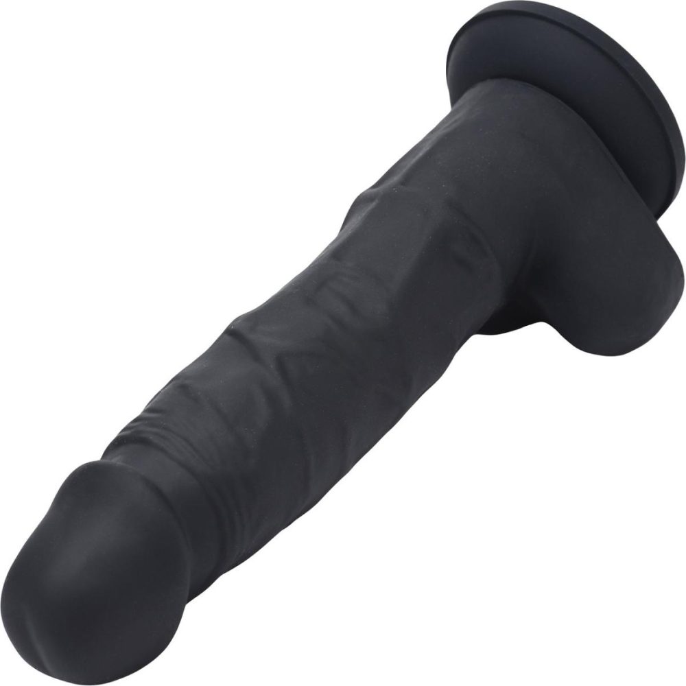 Semi-Realistic Dildos | Power Pecker 7" Silicone Suction Cup Dildo With Balls – Black