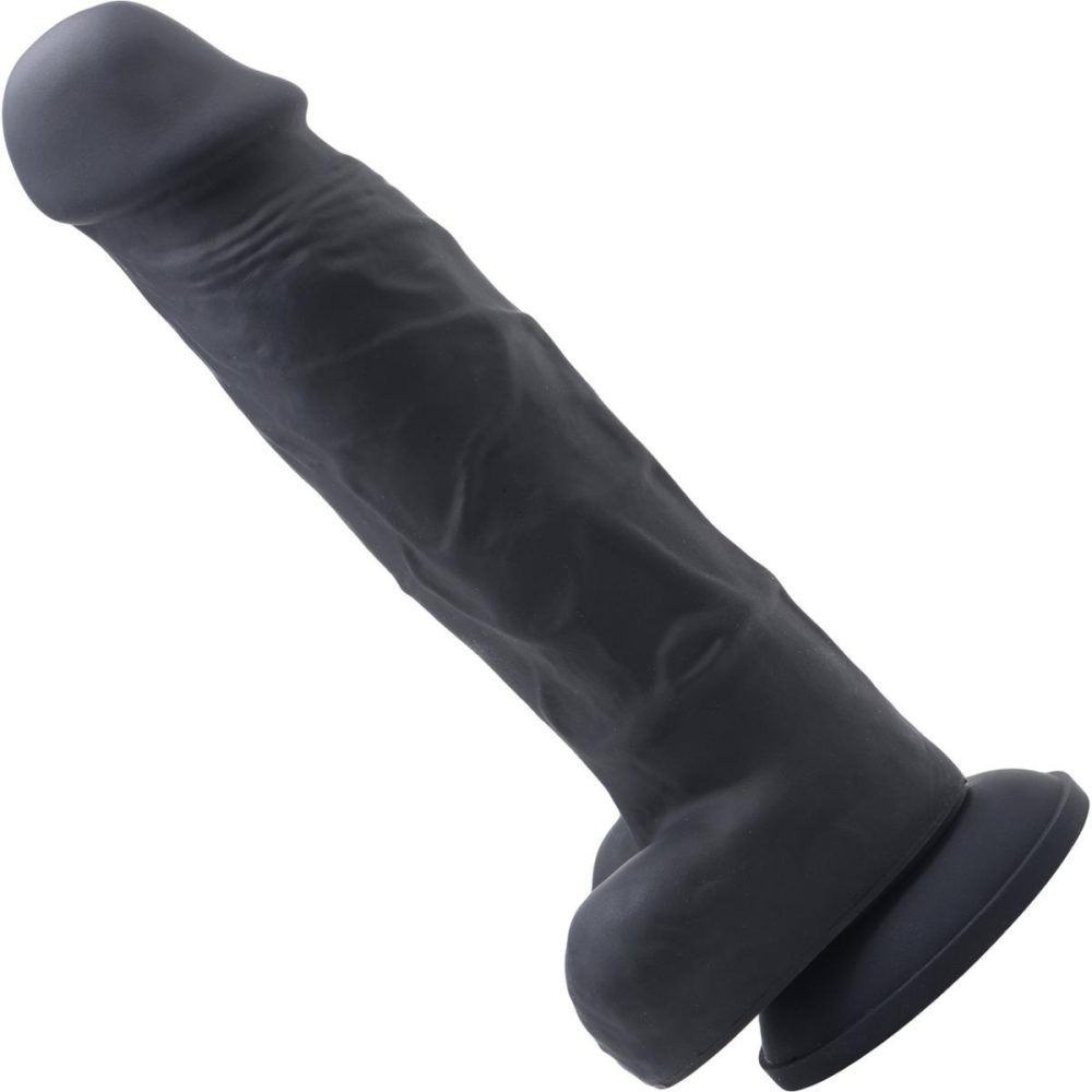 Semi-Realistic Dildos | Power Pecker 7" Silicone Suction Cup Dildo With Balls – Black