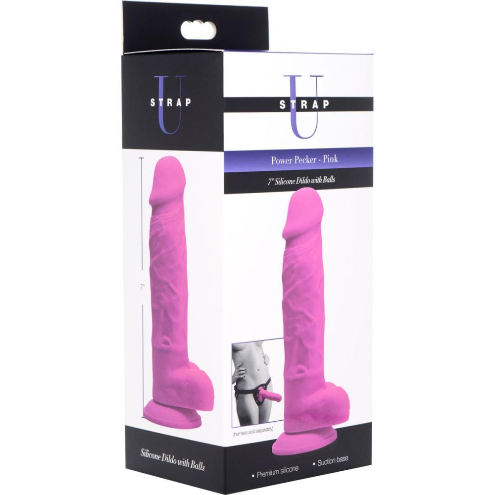 Semi-Realistic Dildos | Power Pecker 7" Silicone Suction Cup Dildo With Balls – Pink