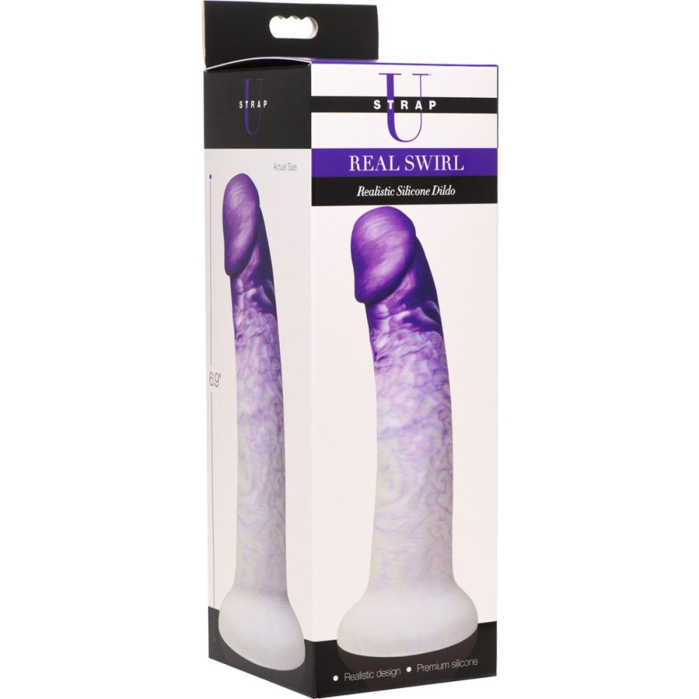 Semi-Realistic Dildos | Real Swirl Realistic 6.9" Silicone Suction Cup Dildo – Purple & White