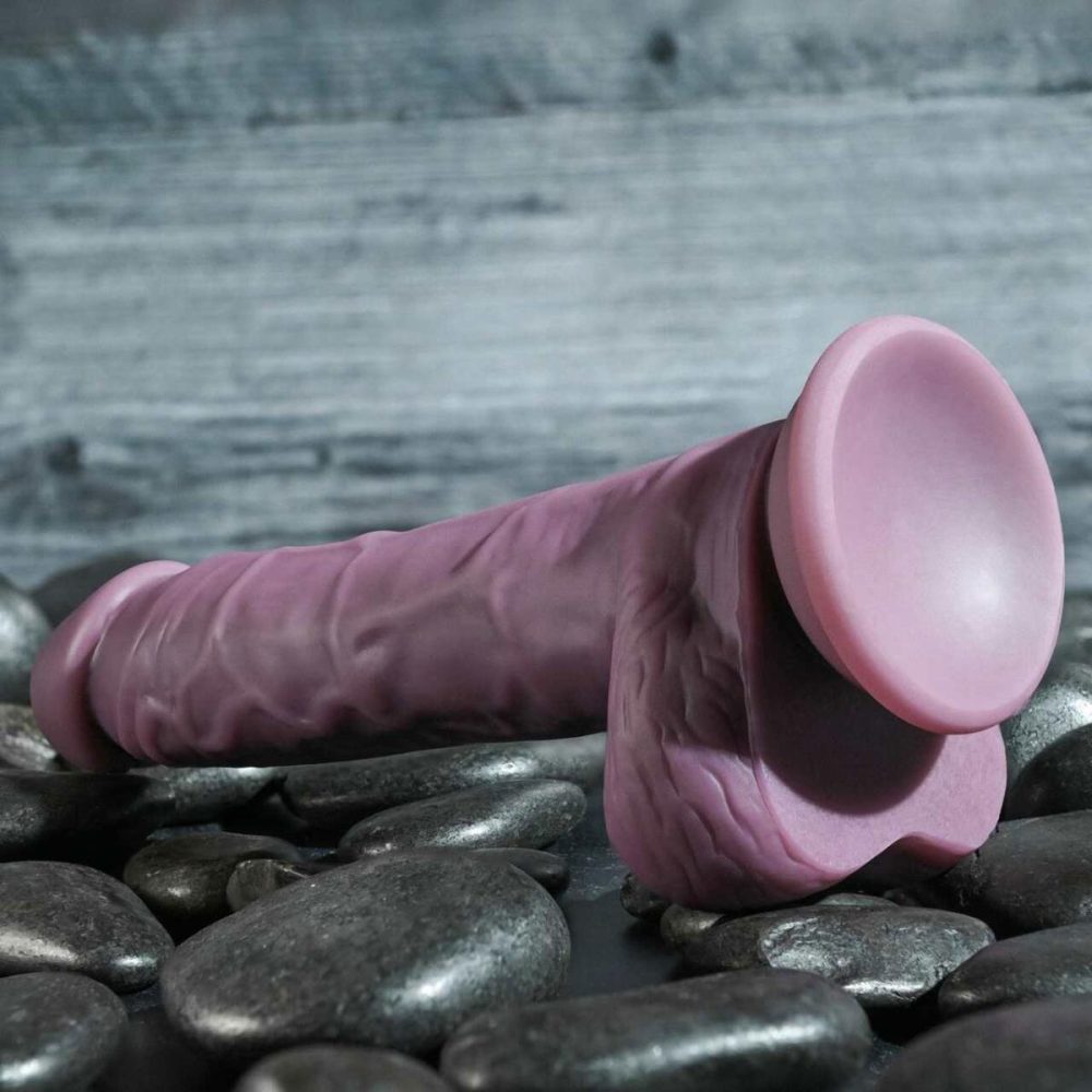 Semi-Realistic Dildos | Sweet Tart Color Changing 8" Silicone Dildo With Balls – Purple To Pink