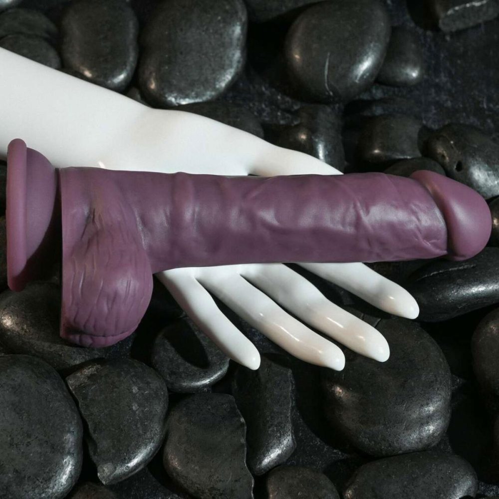 Semi-Realistic Dildos | Sweet Tart Color Changing 8" Silicone Dildo With Balls – Purple To Pink