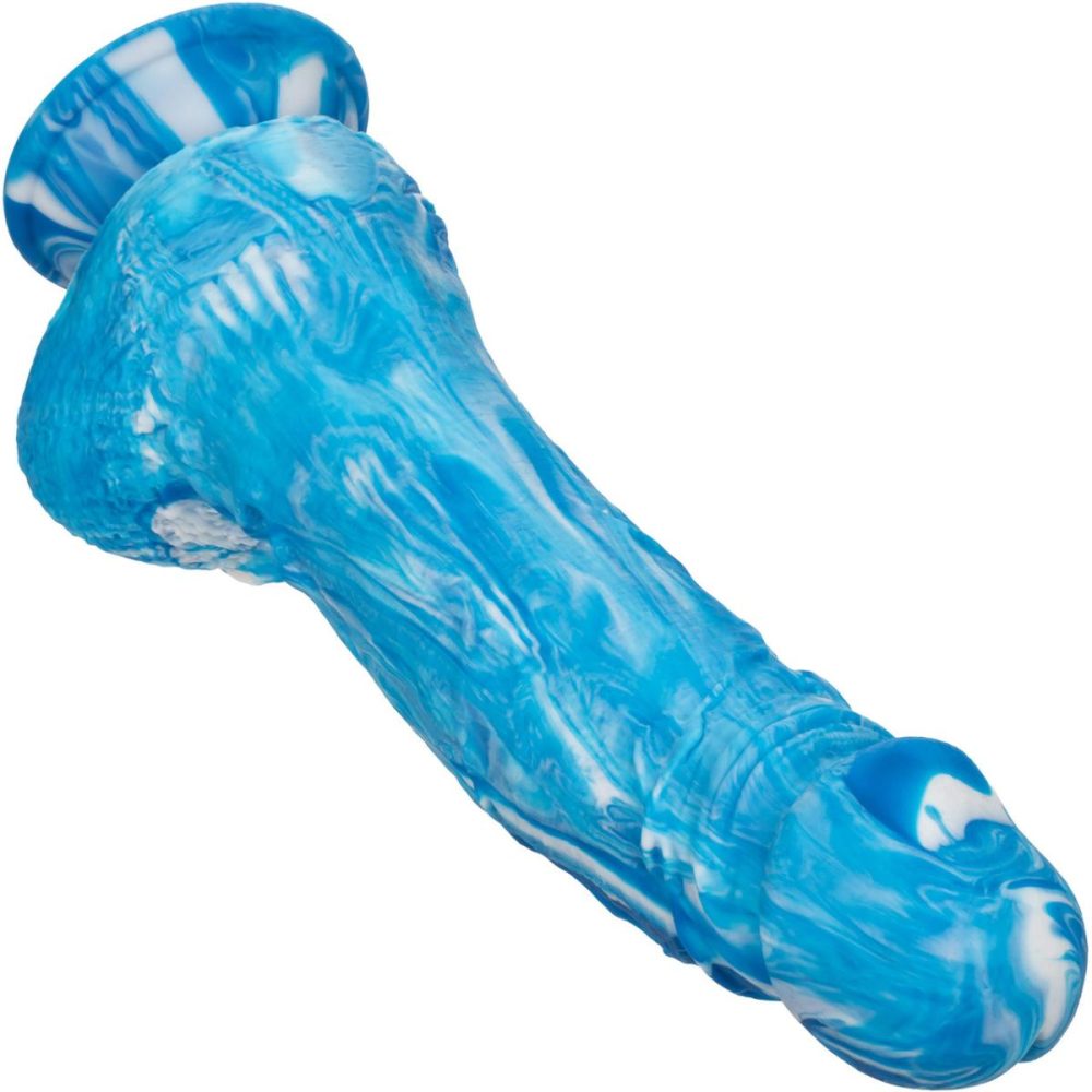 Semi-Realistic Dildos | Twisted Love Twisted Dong 6" Silicone Suction Cup Dildo With Balls – Blue & White