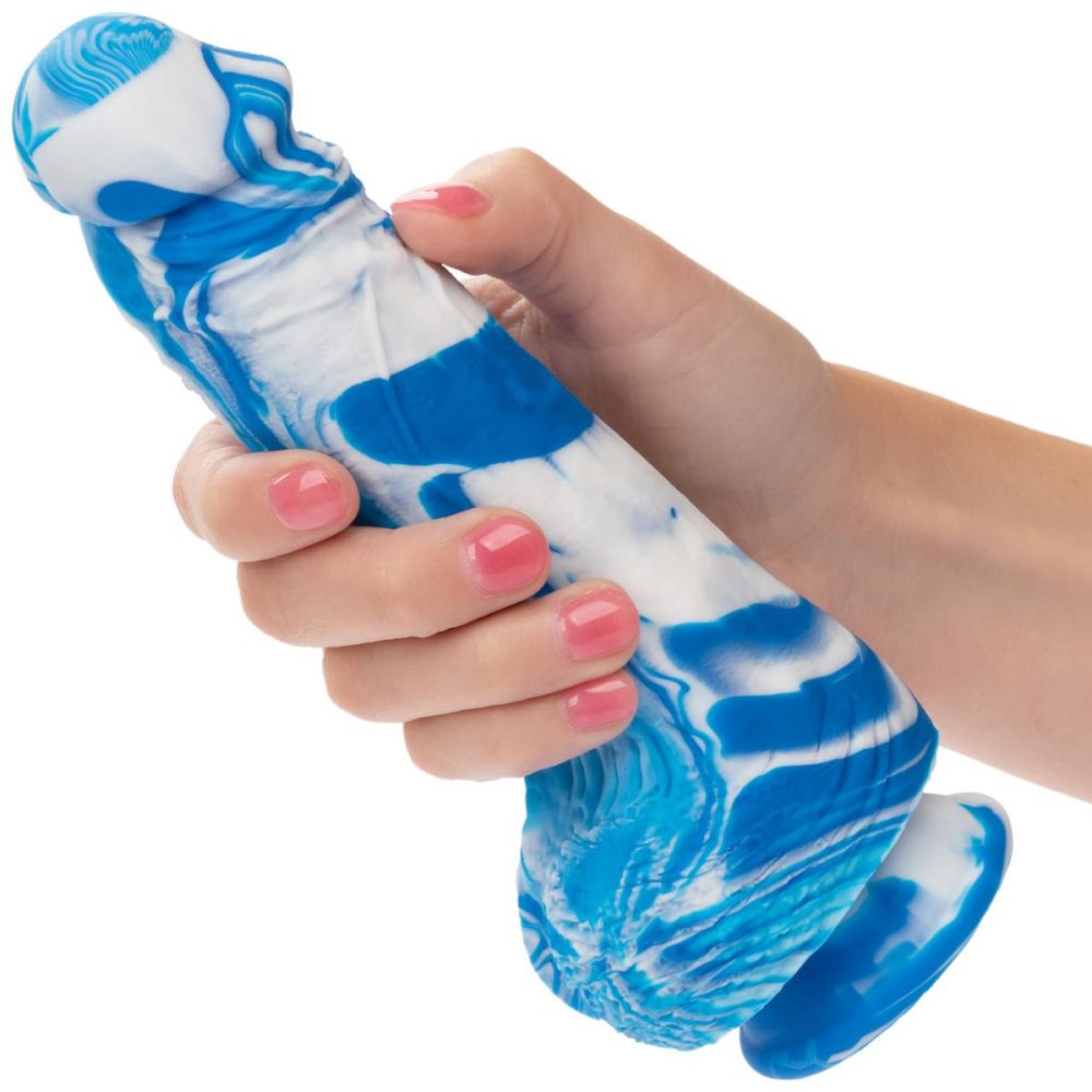 Semi-Realistic Dildos | Twisted Love Twisted Dong 6" Silicone Suction Cup Dildo With Balls – Blue & White