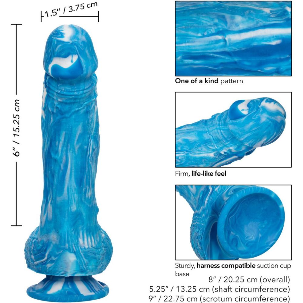 Semi-Realistic Dildos | Twisted Love Twisted Dong 6" Silicone Suction Cup Dildo With Balls – Blue & White