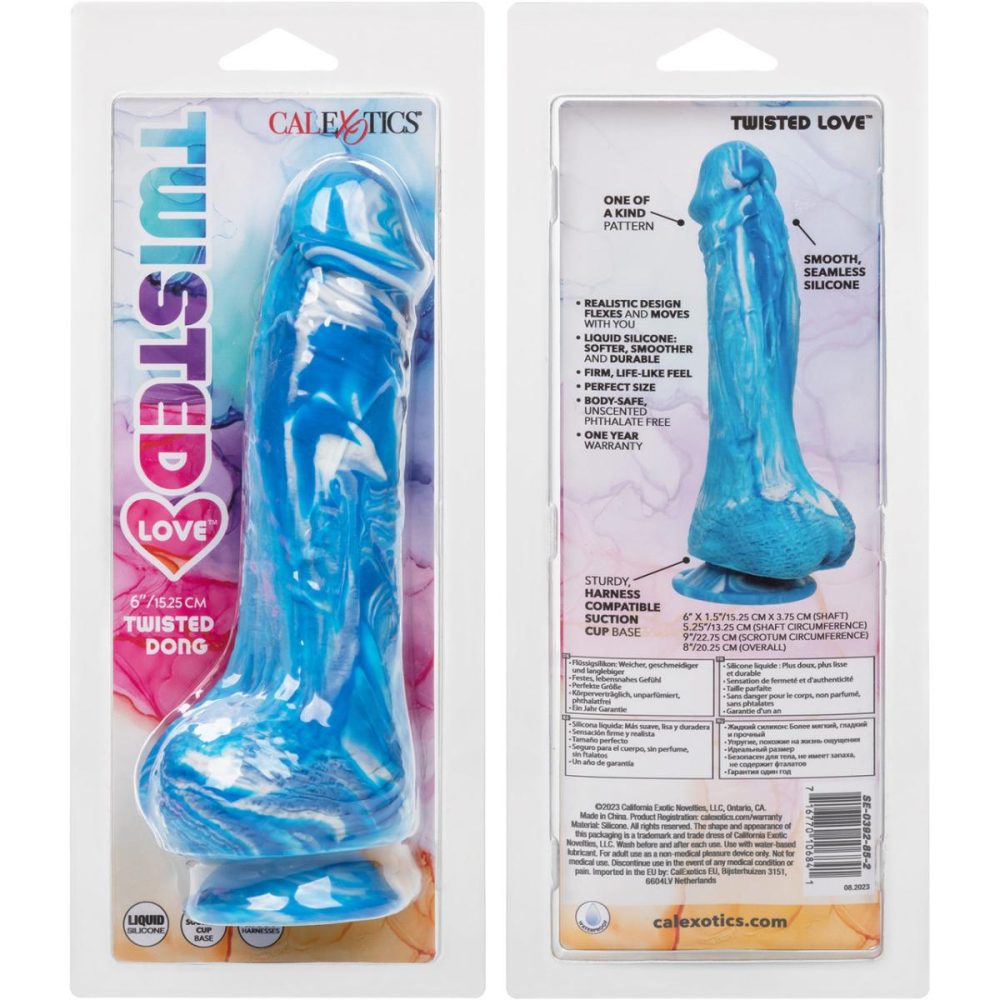 Semi-Realistic Dildos | Twisted Love Twisted Dong 6" Silicone Suction Cup Dildo With Balls – Blue & White