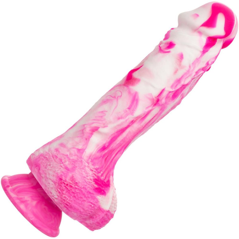 Semi-Realistic Dildos | Twisted Love Twisted Dong 6" Silicone Suction Cup Dildo With Balls – Pink & White