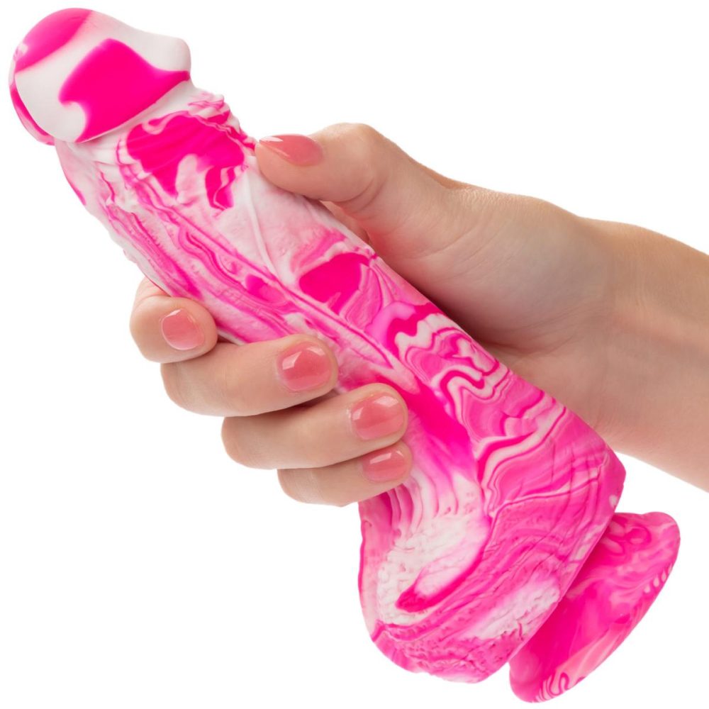 Semi-Realistic Dildos | Twisted Love Twisted Dong 6" Silicone Suction Cup Dildo With Balls – Pink & White