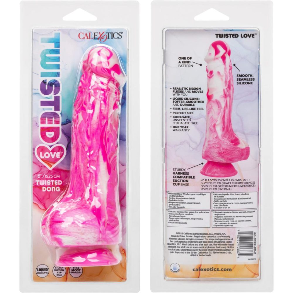 Semi-Realistic Dildos | Twisted Love Twisted Dong 6" Silicone Suction Cup Dildo With Balls – Pink & White