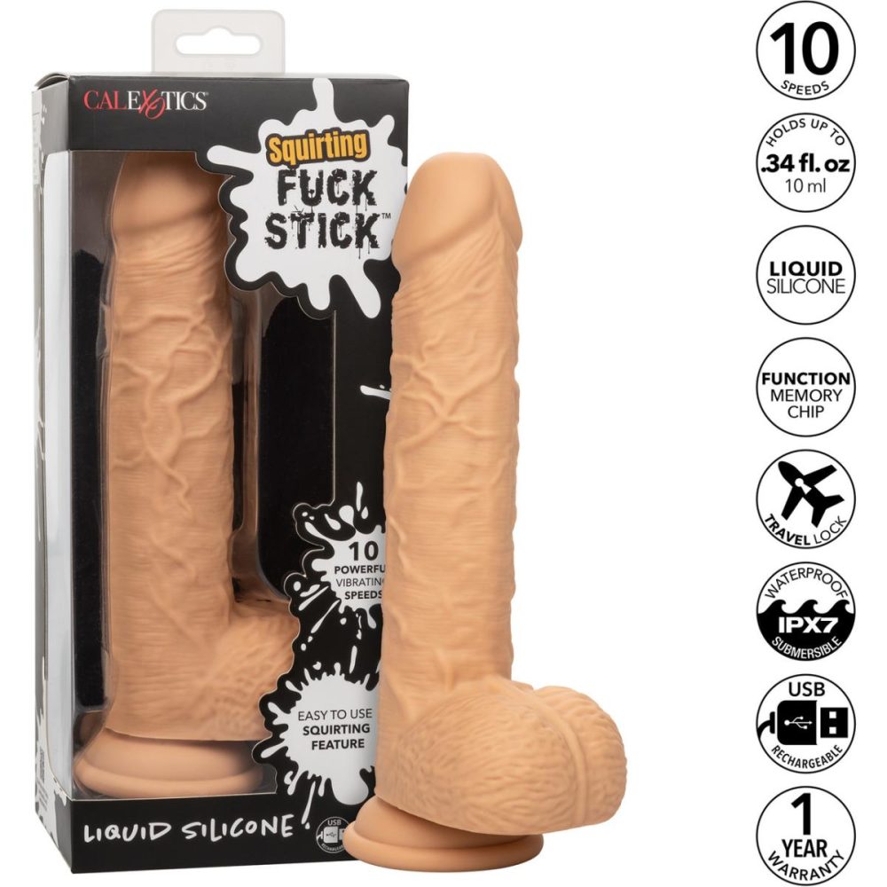 Squirting Dildos | Squirting Fuck Stick 9" Vibrating Realistic Silicone Suction Cup Dildo – Vanilla