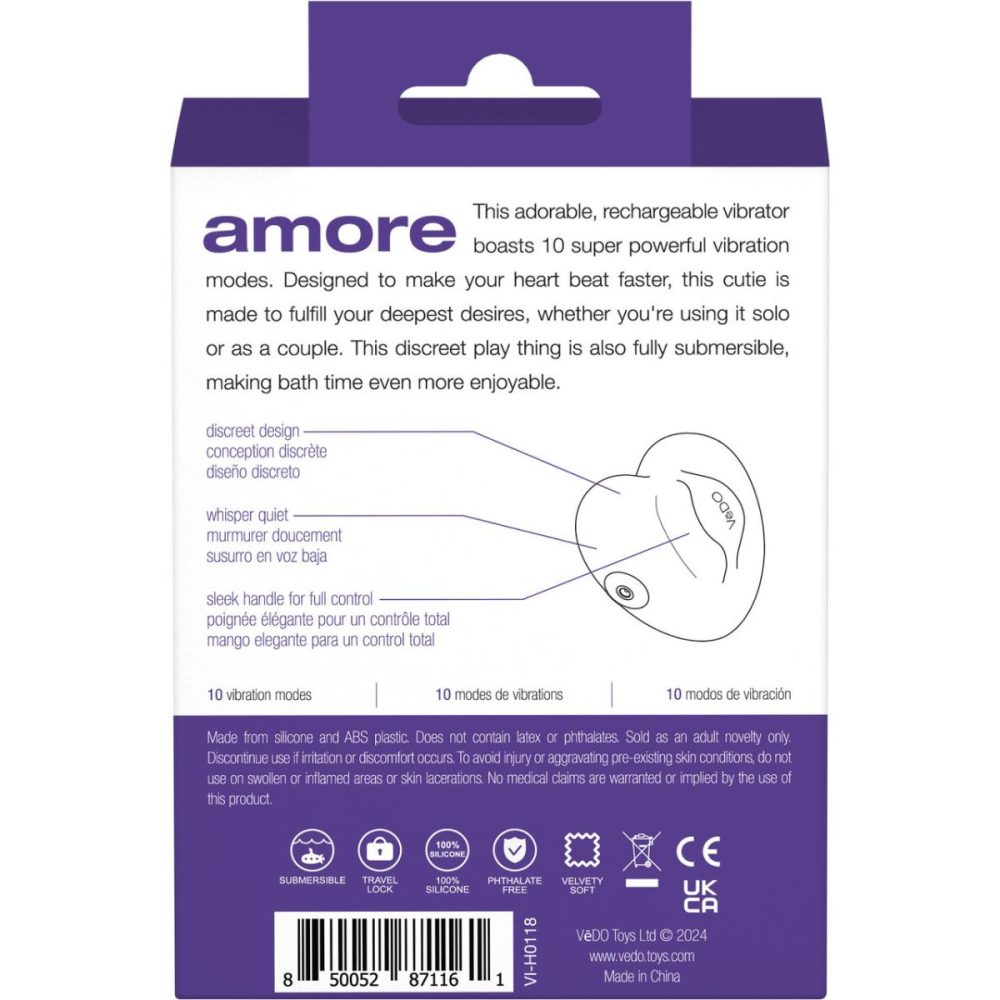 Stimulators | Amore Pleasure Vibe Silicone Heart Shaped Rechargeable Clitoral Stimulator VeDO – Purple