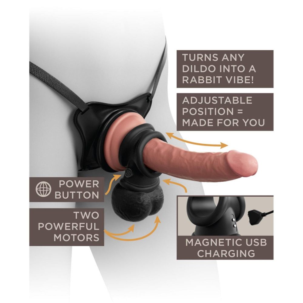 Strap-On Harness Kits | King Cock Elite Ultimate Vibrating Body Dock Strap-On Kit With Swinging Crown Jewels & Silicone 7 Inch Dildo – Vanilla